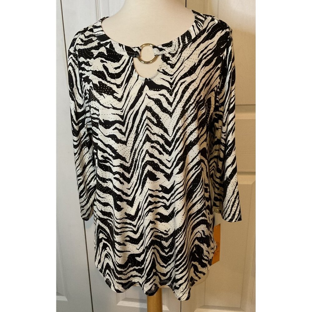 Ruby Rd Zebra Studded Tunic Top Size Large Petite‎ New